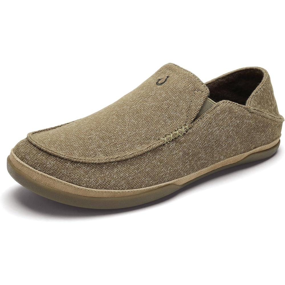 imageOLUKAI Moloa Hulu Mens WoolBlend Slippers Soft ampamp Heathered Knit Slip On Shoes Suede Leather Foxing DropIn Heel DesignClay