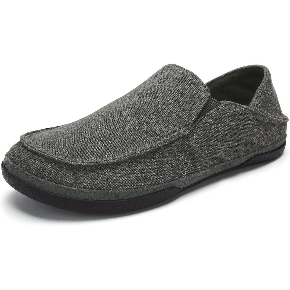 imageOLUKAI Moloa Hulu Mens WoolBlend Slippers Soft ampamp Heathered Knit Slip On Shoes Suede Leather Foxing DropIn Heel DesignDk Shadow