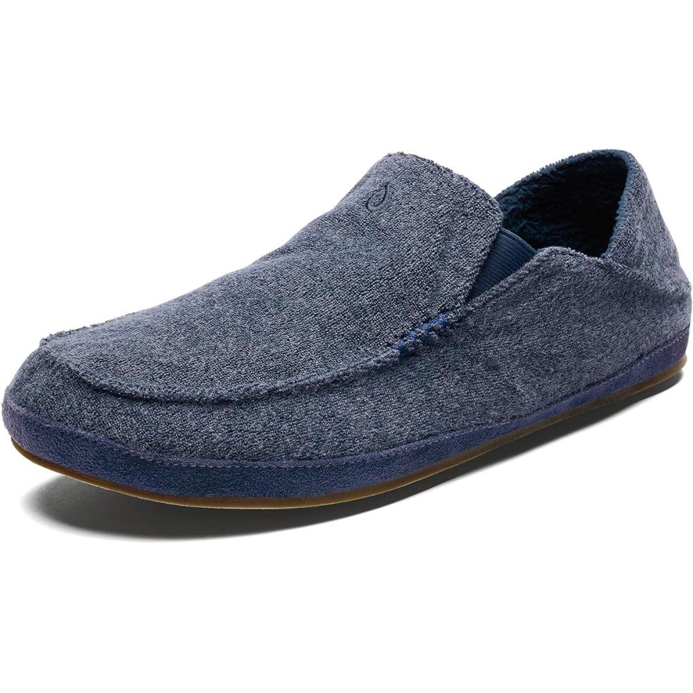 imageOLUKAI Moloa Hulu Mens WoolBlend Slippers Soft ampamp Heathered Knit Slip On Shoes Suede Leather Foxing DropIn Heel DesignMood IndigoMood Indigo