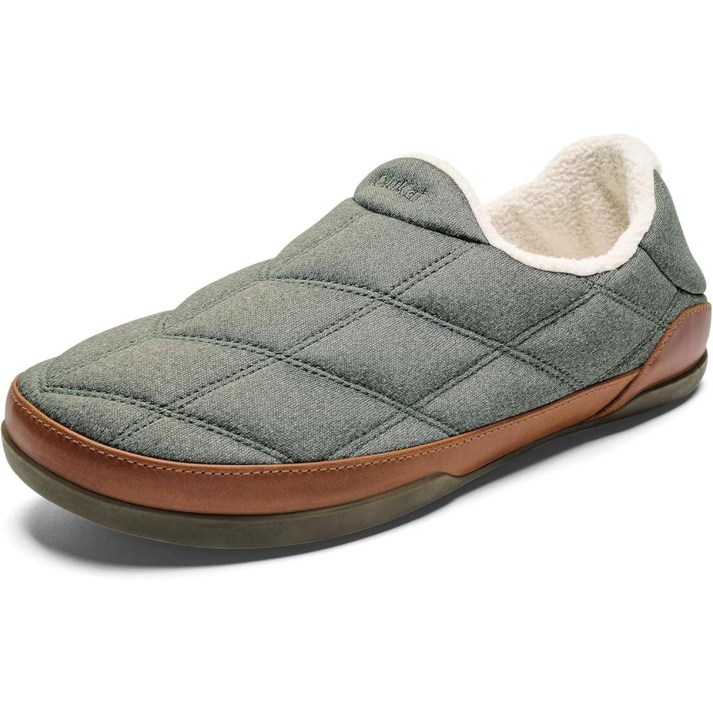imageOLUKAI Pukui Mens Fleece Slippers Comfortable Activewear Slippers Premium FullGrain Leather ampamp Jersey Knit DropIn Heel ampamp AllDay ComfortAshAsh