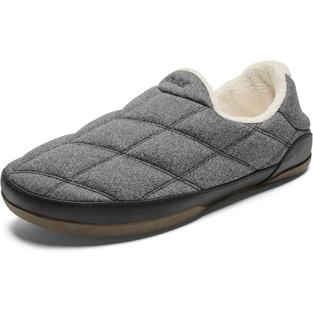 imageOLUKAI Pukui Mens Fleece Slippers Comfortable Activewear Slippers Premium FullGrain Leather ampamp Jersey Knit DropIn Heel ampamp AllDay ComfortDark ShadowLava Rock