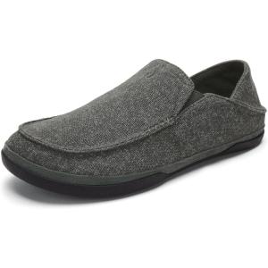 OLUKAI Moloa Hulu Men’s Wool-Blend Slippers, Soft & Heathered Knit Slip On Shoes, Suede Leather Foxing, Drop-In Heel Design(Dk Shadow)