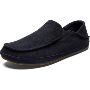 OLUKAI Moloa Hulu Men’s Wool-Blend Slippers, Soft & Heathered Knit Slip On Shoes, Suede Leather Foxing, Drop-In Heel Design(Lava Rock/Lava Rock)