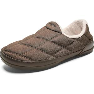 OLUKAI Puku’i Men’s Fleece Slippers, Comfortable Activewear Slippers, Premium Full-Grain Leather & Jersey Knit, Drop-In Heel & All-Day Comfort(Toffee/Toffee)