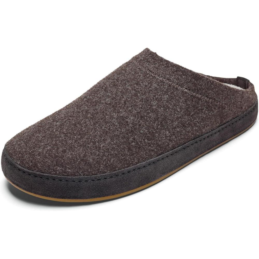 imageOLUKAI Hamani Hulu Mens Wool Mule Slippers Soft ampamp Comfortable Slippers with Premium Materials Sheepskin Shearling ampamp Italian Felt AllDay WearDark JavaDark Java