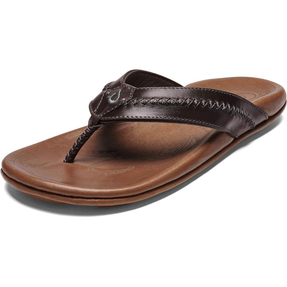 imageOLUKAI Mea Ola Mens Leather Beach Sandals Soft ampamp Durable Flip Flops Arch Support ampamp Comfort Fit Enhanced Grip ampamp TractionCharcoalFox