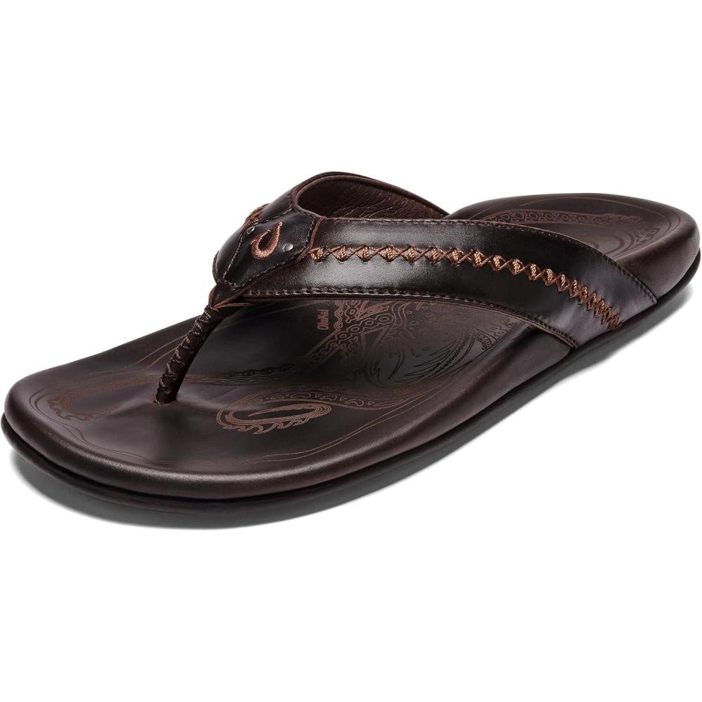 imageOLUKAI Mea Ola Mens Leather Beach Sandals Soft ampamp Durable Flip Flops Arch Support ampamp Comfort Fit Enhanced Grip ampamp TractionDk JavaDk Java