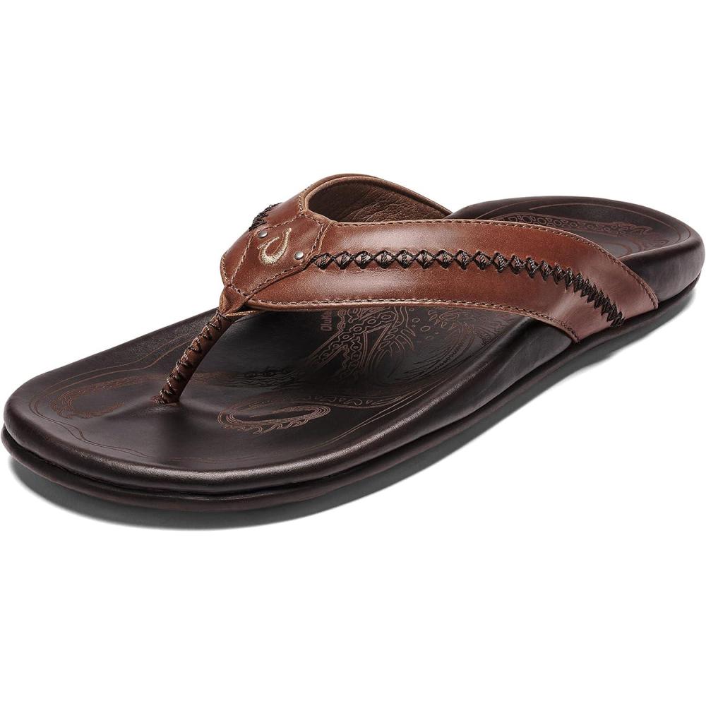 imageOLUKAI Mea Ola Mens Leather Beach Sandals Soft ampamp Durable Flip Flops Arch Support ampamp Comfort Fit Enhanced Grip ampamp TractionTanDark Java