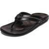 OLUKAI Mea Ola Men’s Leather Beach Sandals, Soft & Durable Flip Flops, Arch Support & Comfort Fit, Enhanced Grip & Traction(Black/Black)