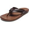 OLUKAI Mea Ola Men’s Leather Beach Sandals, Soft & Durable Flip Flops, Arch Support & Comfort Fit, Enhanced Grip & Traction(Charcoal/Fox)