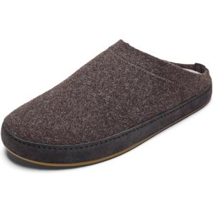 OLUKAI Hamani Hulu Men’s Wool Mule Slippers, Soft & Comfortable Slippers with Premium Materials, Sheepskin Shearling & Italian Felt, All-Day Wear(Dark Java/Dark Java)
