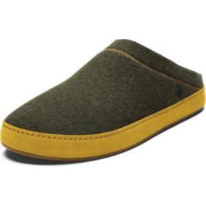 OLUKAI Hamani Hulu Men’s Wool Mule Slippers, Soft & Comfortable Slippers with Premium Materials, Sheepskin Shearling & Italian Felt, All-Day Wear(Dusty Olive/Mustard)