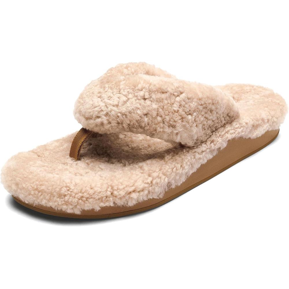 imageOLUKAI Kipea Heu Womens Sandal Slippers Soft ampamp Comfortable ShearlingWrapped Straps Durable Rubber Outsoles for AllDay Wear Causal ampamp Cute Everyday StyleTan
