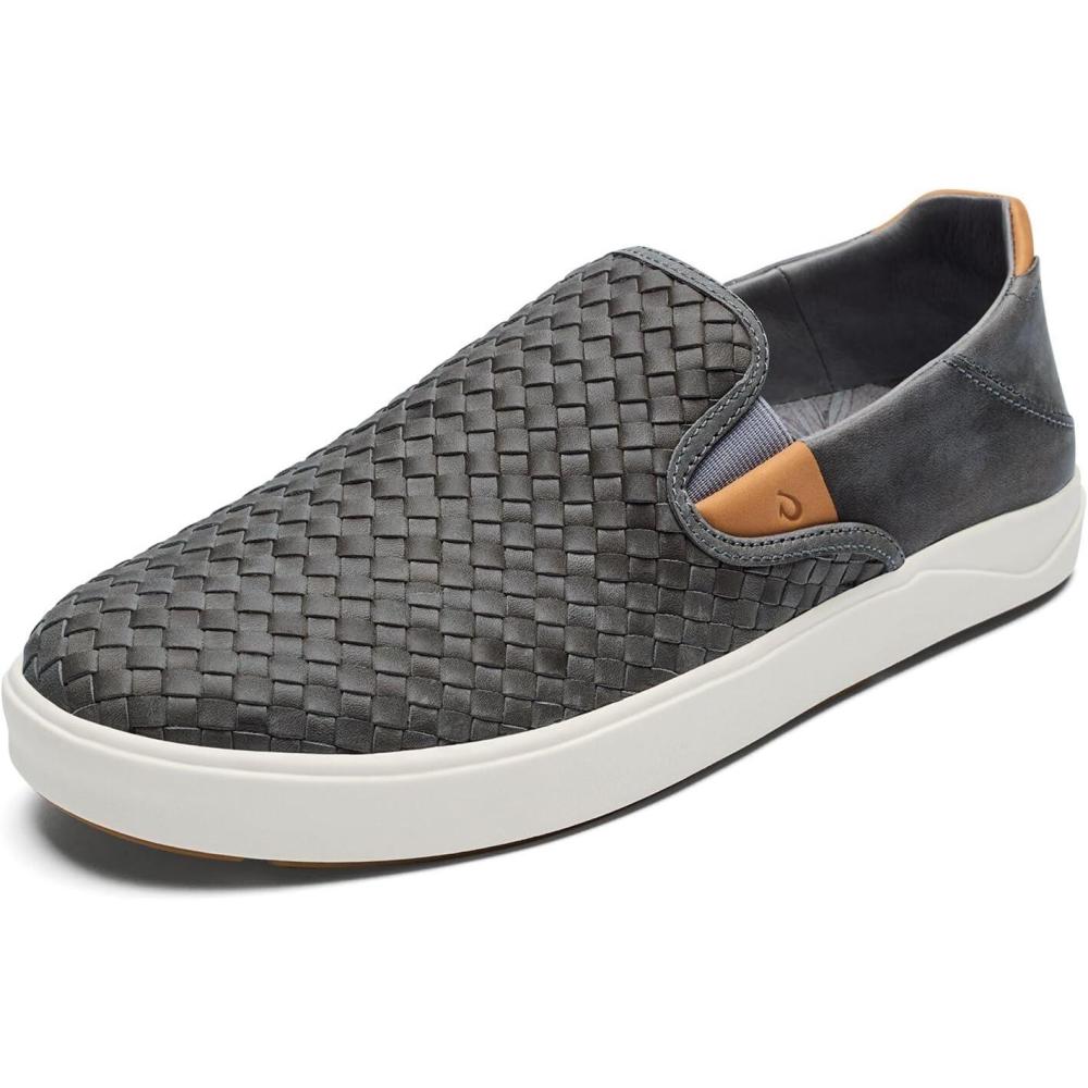 imageOLUKAI Laeahi Lauhala Mens Woven Leather Shoes Versatile Everyday Leather Sneakers Easy Slip On Design AllDay Wear ampamp ComfortAshAsh