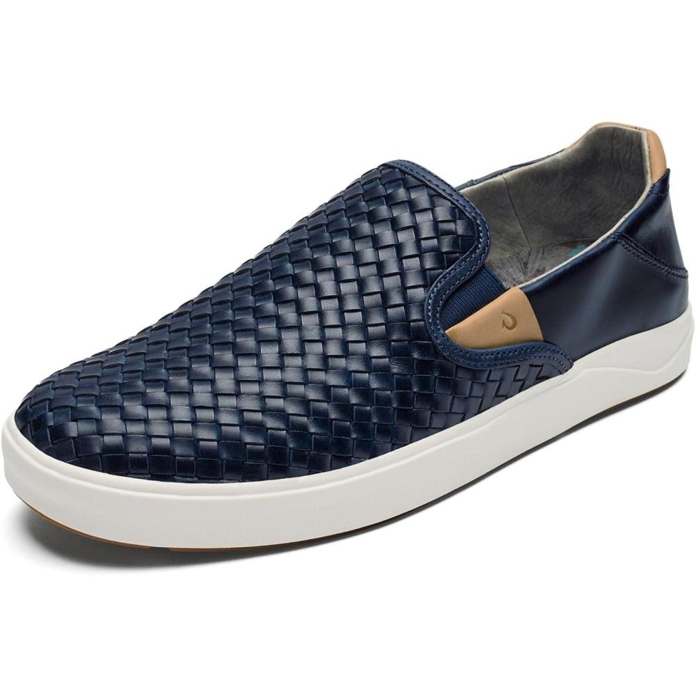imageOLUKAI Laeahi Lauhala Mens Woven Leather Shoes Versatile Everyday Leather Sneakers Easy Slip On Design AllDay Wear ampamp ComfortTrench BlueTrench Blue