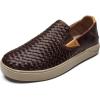OLUKAI Lae’ahi Lauhala Men’s Woven Leather Shoes, Versatile Everyday Leather Sneakers, Easy Slip On Design, All-Day Wear & Comfort(Dk Wood/Dk Wood)