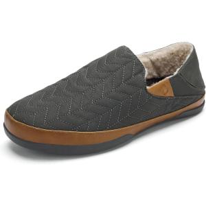 OLUKAI Hanohano Men’s Slipper, Weather Resistant Waxed Canvas, Rubber Grip Soles for Inside & Outside Wear, Durable & Comfortable Slip-On(Dk Shadow/Dk Shadow)
