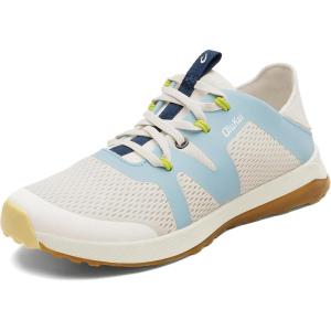 OLUKAI Huia Women’s Athletic Sneakers, Lightweight & Breathable Mesh, Comfort Fit & Wet Grip Rubber Soles, Durable & Supportive(White Sand/Misty Blue)