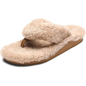 OLUKAI Kipe’a Heu Women’s Sandal Slippers, Soft & Comfortable Shearling-Wrapped Straps, Durable Rubber Outsoles for All-Day Wear, Causal & Cute Everyday Style(Tan)