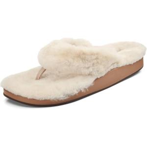 OLUKAI Kipe’a Heu Women’s Sandal Slippers, Soft & Comfortable Shearling-Wrapped Straps, Durable Rubber Outsoles for All-Day Wear, Causal & Cute Everyday Style(Tapa)