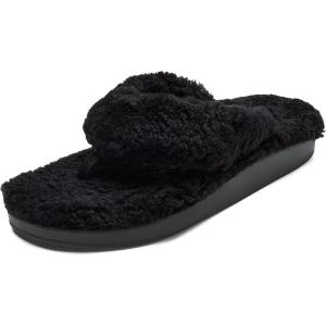 OLUKAI Kipe’a Heu Women’s Sandal Slippers, Soft & Comfortable Shearling-Wrapped Straps, Durable Rubber Outsoles for All-Day Wear, Causal & Cute Everyday Style(Black)