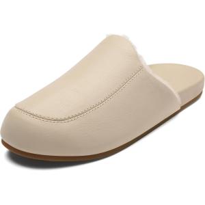 OLUKAI Konea Women’s Shearling Leather Slipper, Comfortable & Soft Mule, Versatile House Shoe for Lounge Wear & Everyday(Bone/Bone)