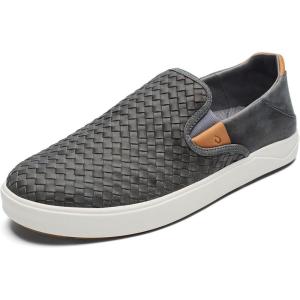 OLUKAI Lae’ahi Lauhala Men’s Woven Leather Shoes, Versatile Everyday Leather Sneakers, Easy Slip On Design, All-Day Wear & Comfort(Ash/Ash)