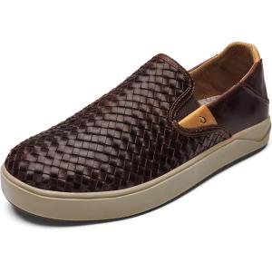 OLUKAI Lae’ahi Lauhala Men’s Woven Leather Shoes, Versatile Everyday Leather Sneakers, Easy Slip On Design, All-Day Wear & Comfort(Dk Wood/Dk Wood)