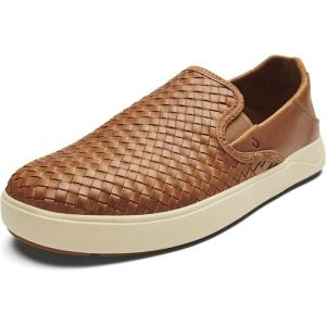OLUKAI Lae’ahi Lauhala Men’s Woven Leather Shoes, Versatile Everyday Leather Sneakers, Easy Slip On Design, All-Day Wear & Comfort(Fox/Fox)