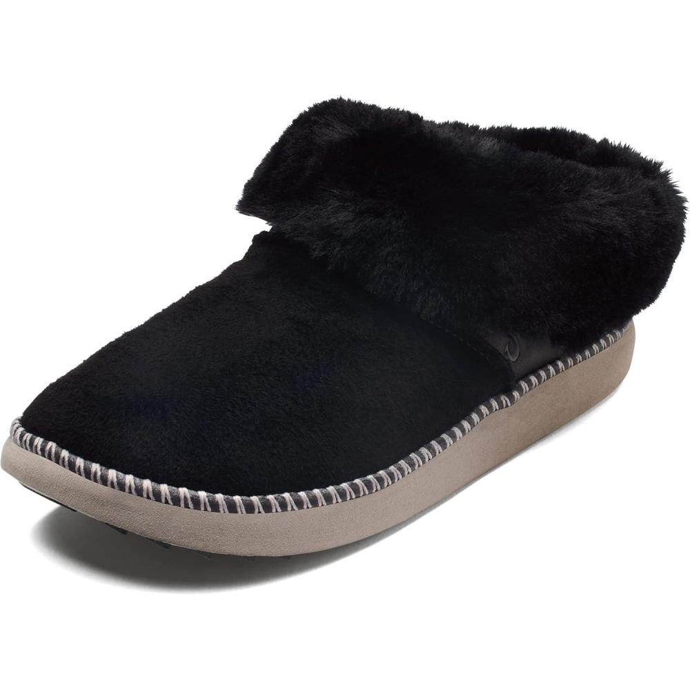 imageOLUKAI Kui Womens Slipper Soft FullGrain Leather ampamp Wool Blend Footbed Wet Grip Soles for Inside ampamp Outside Wear Cute ampamp Comfortable SlipOnBlackFog