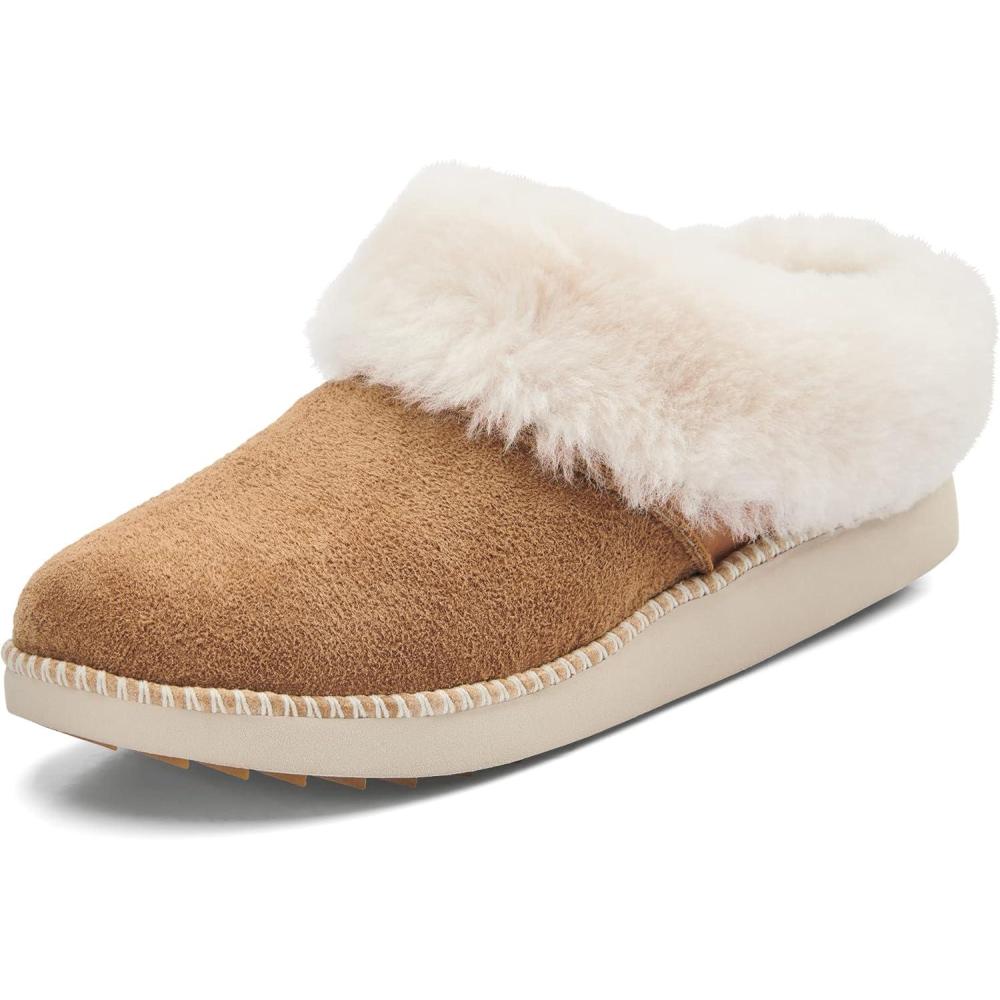 imageOLUKAI Kui Womens Slipper Soft FullGrain Leather ampamp Wool Blend Footbed Wet Grip Soles for Inside ampamp Outside Wear Cute ampamp Comfortable SlipOnTanBone