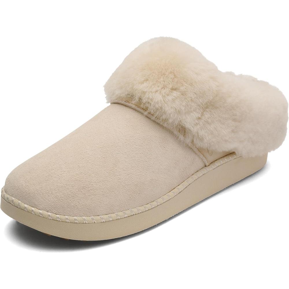 imageOLUKAI Kui Womens Slipper Soft FullGrain Leather ampamp Wool Blend Footbed Wet Grip Soles for Inside ampamp Outside Wear Cute ampamp Comfortable SlipOnPukaPuka