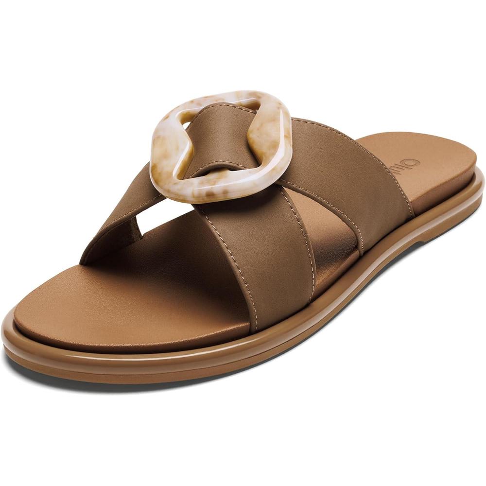 imageOLUKAI Lai Womens Slide Sandals Everyday Shoe ampamp WaterFriendly AllDay Comfort Stylish ampamp DurableTanTan