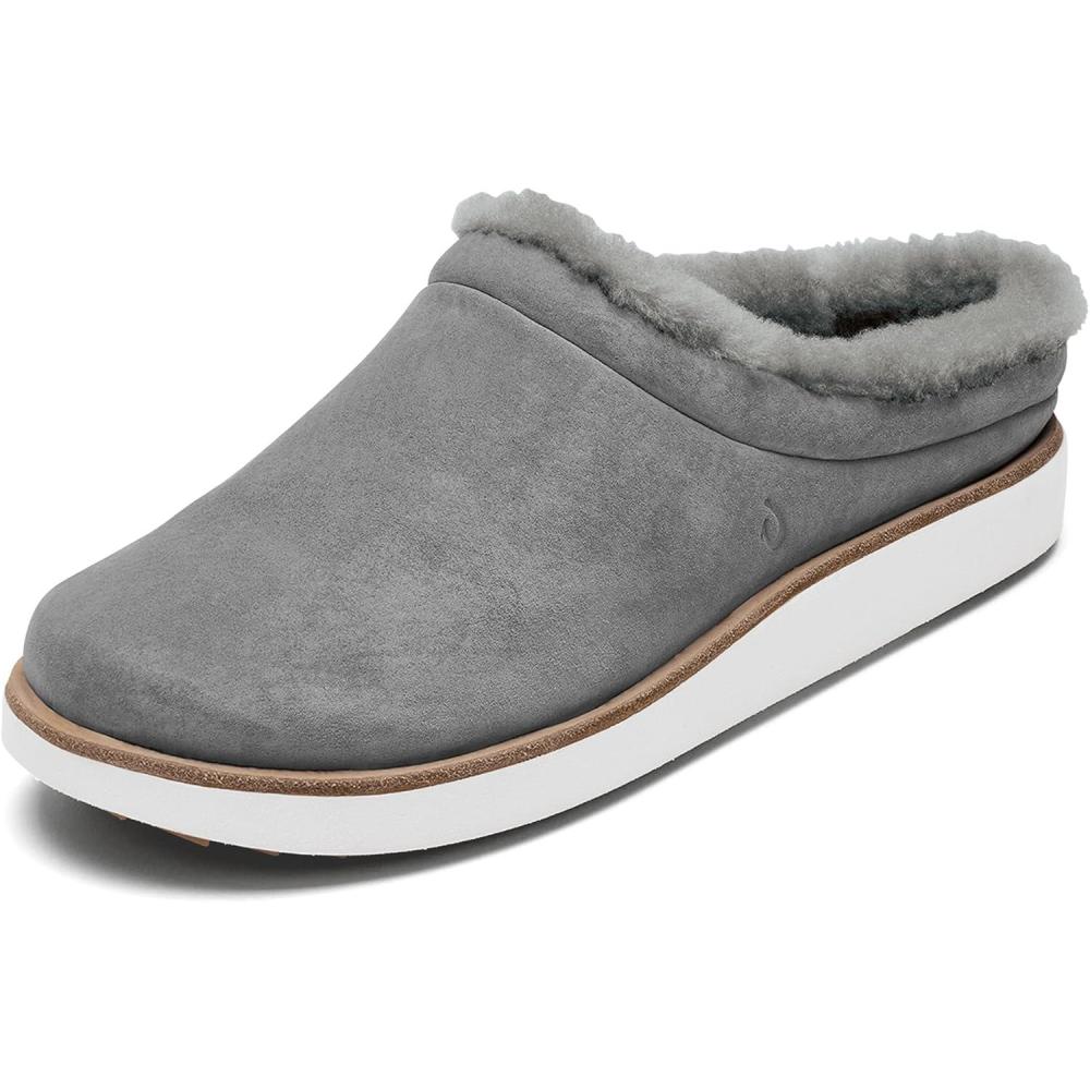 imageOLUKAI Mani Womens Leather Mule Slippers Soft ampamp Comfortable Slippers with Fleece Lining Thick Rubber Outsole AllDay WearFogGolden Sand