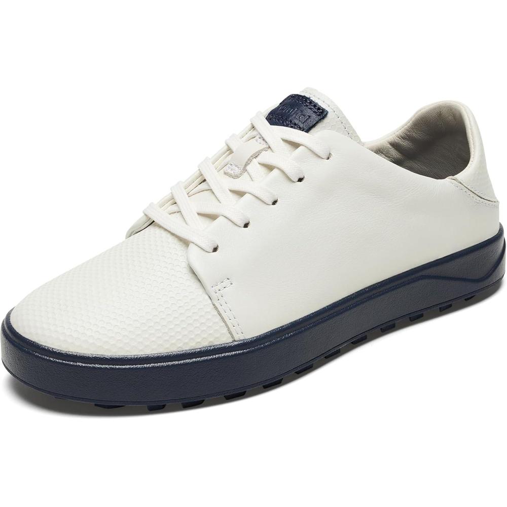 imageOLUKAI Wailea Womens Golf Shoes Spikeless Golf Shoes Supple FullGrain Leather ampamp Contoured Footbed Waterproof ampamp StainResistantBright WhiteMood Indigo