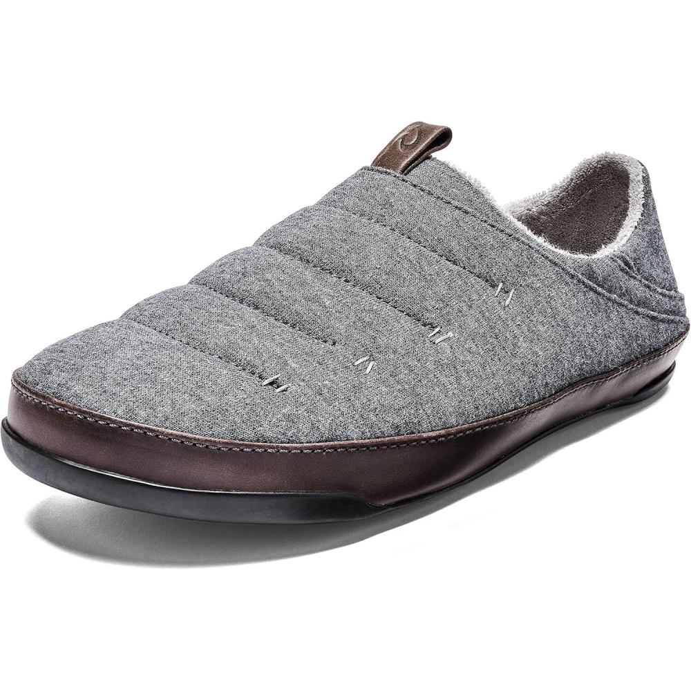 imageOluKai Mahana Mens Soft Cotton Slippers Cotton Blended Jersey ampamp FullGrain Leather Pull Loop Comfortable ampamp Breathable FitDk ShadowBlack