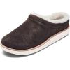 OLUKAI Mani Women’s Leather Mule Slippers, Soft & Comfortable Slippers with Fleece Lining, Thick Rubber Outsole, All-Day Wear(Dark Oak/Golden Sand)