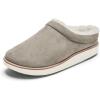 OLUKAI Mani Women’s Leather Mule Slippers, Soft & Comfortable Slippers with Fleece Lining, Thick Rubber Outsole, All-Day Wear(Taupe Grey/Golden Sand)