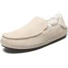 OLUKAI Nohea Slipper, Women’s Slip-On Shoes, Genuine Shearling & Premium Nubuck Leather, Drop-In Heel Design, Cozy & Ultra-Soft Comfort Fit(Bone/Bone)