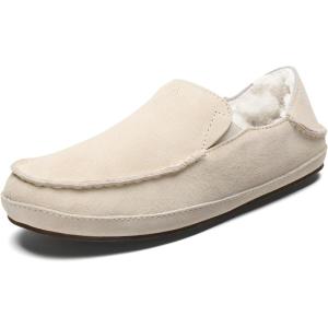 OLUKAI Nohea Slipper, Women’s Slip-On Shoes, Genuine Shearling & Premium Nubuck Leather, Drop-In Heel Design, Cozy & Ultra-Soft Comfort Fit(Bone/Bone)