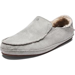 OLUKAI Nohea Slipper, Women’s Slip-On Shoes, Genuine Shearling & Premium Nubuck Leather, Drop-In Heel Design, Cozy & Ultra-Soft Comfort Fit(Pale Grey/Pale Grey)