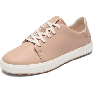 OLUKAI Wailea Women’s Golf Shoes, Spikeless Golf Shoes, Supple Full-Grain Leather & Contoured Footbed, Waterproof & Stain-Resistant(Soft Pink/Bright White)