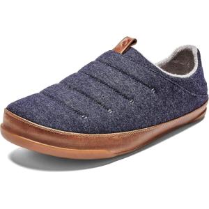 OluKai Mahana Men’s Soft Cotton Slippers, Cotton Blended Jersey & Full-Grain Leather Pull Loop, Comfortable & Breathable Fit(Trench Blue/Trench Blue)
