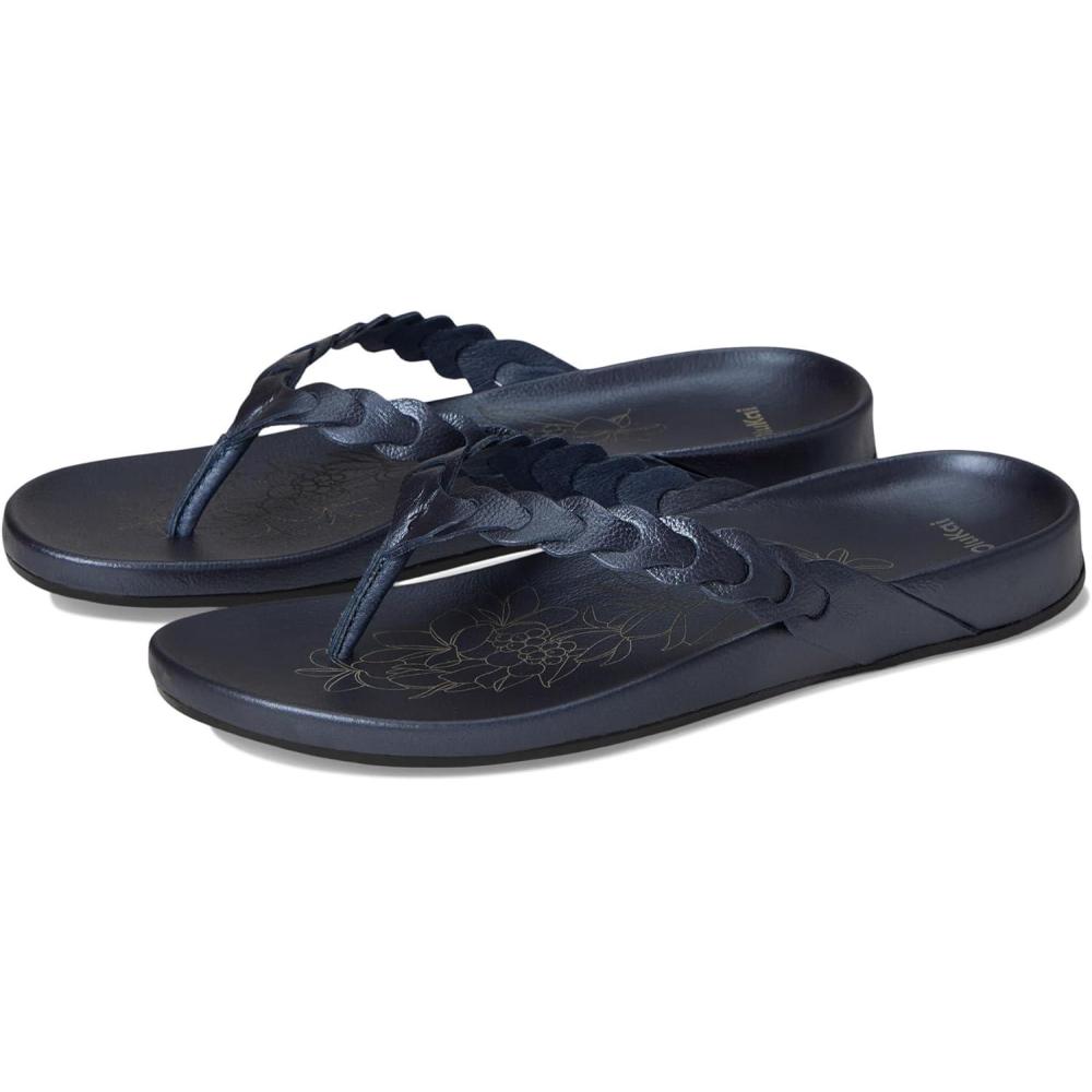 imageOLUKAI Lei Womens Beach Sandals Versatile Leather Flip Flops Soft Straps ampamp Unique Design AllDay Comfort ampamp SupportMood IndigoMood Indigo