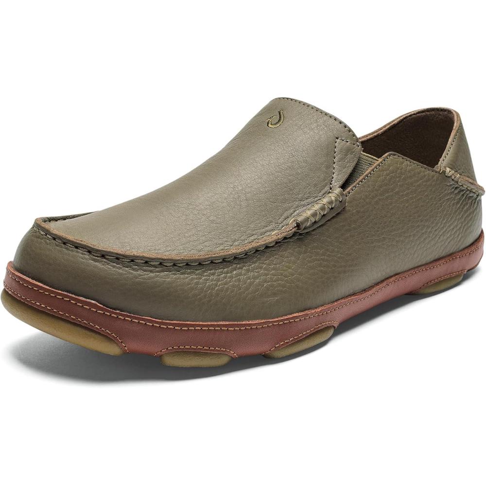 imageOLUKAI Moloa Mens Premium Leather Shoes Easy Slip On ampamp Off Design Casual ampamp Versatile Loafer Dropin Heel ampamp Enhanced TractionClayToffee