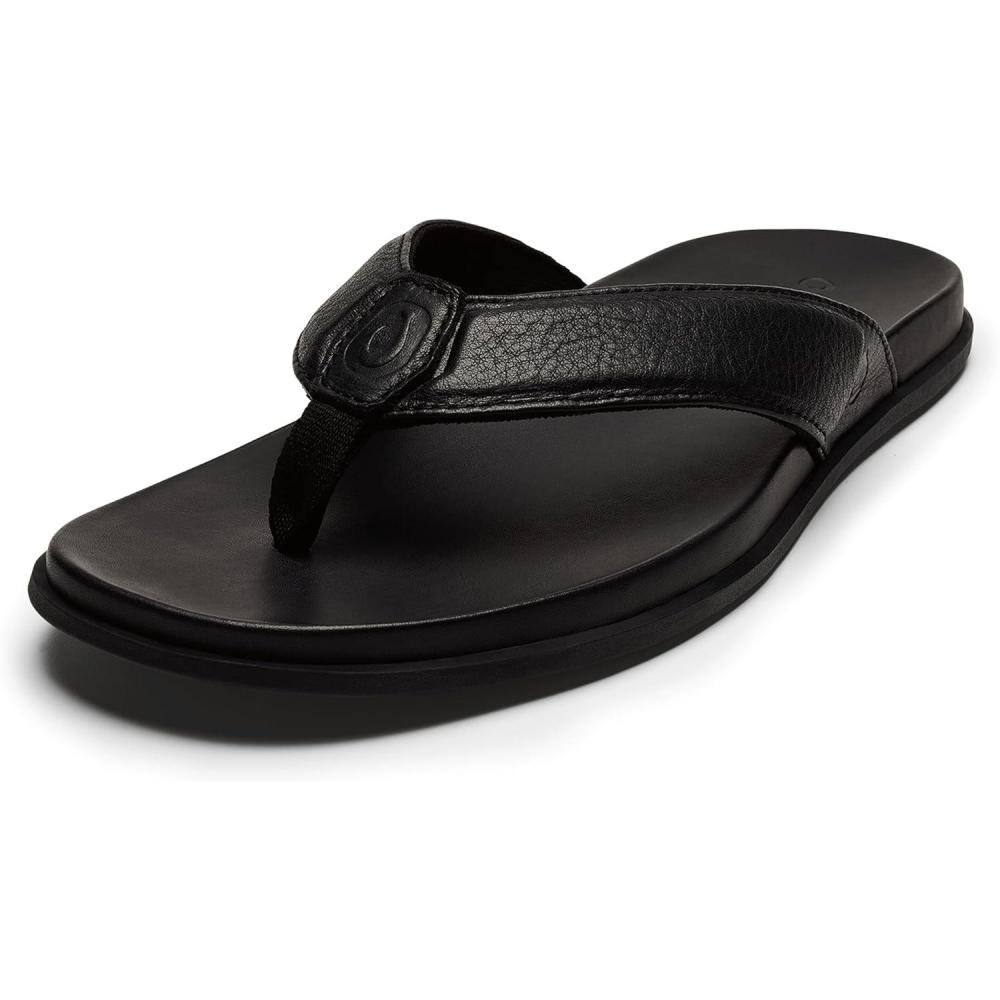 imageOLUKAI Olali Mens Leather Sandals Versatile ampamp Comfortable Flip Flops Soft ampamp Durable Material Arch Support ampamp AllDay WearBlackBlack