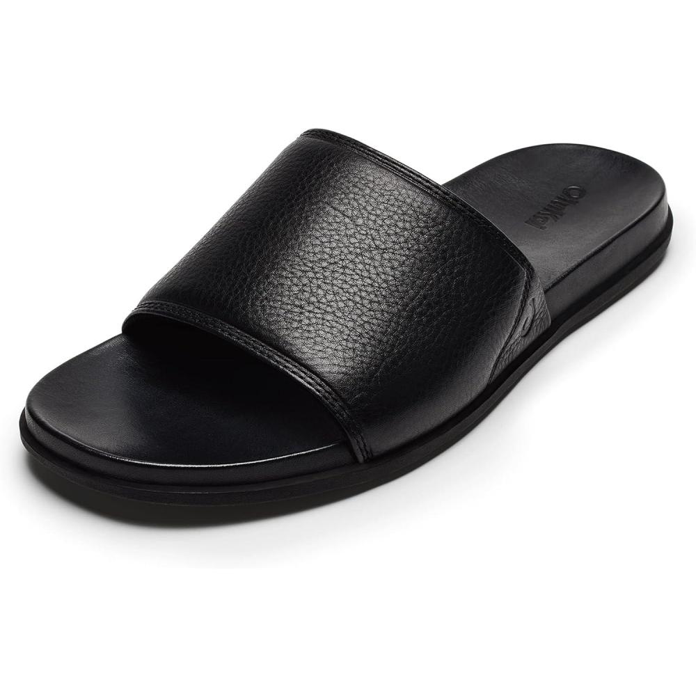 imageOLUKAI Olali Slide Mens Leather Sandals Comfortable Strap ampamp Arch Support Soft ampamp Durable Material AllDay WearBlackBlack