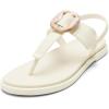 OLUKAI La’i T-Bar Women’s Strappy Beach Sandals, Versatile Water-Friendly Shoes, Slip-On Style with Tortoise Shell Buckle, All-Day Comfort(White Sand/White Sand)