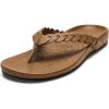 OLUKAI Lei Women’s Beach Sandals, Versatile Leather Flip Flops, Soft Straps & Unique Design, All-Day Comfort & Support(Tan/Tan)