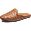 OLUKAI Mi’I Women’s Slip-On Mules, Premium Leather & Woven Details, Arch Support & Comfort Fit, All-Day Casual Wear(Kukui Brown/Kukui Brown)
